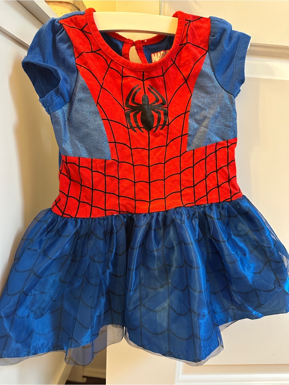 Marvel Spider-Man Tutu with Pants Blue and Red Girls Costume Dress Sz 18-24 2T